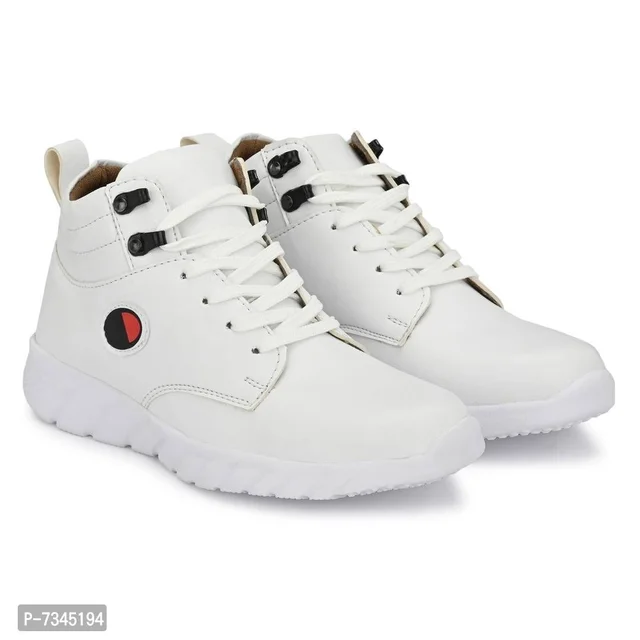 Stylish Fashionable White Leathertte Trendy Modern Daily Wear Lace Ups Running Casual Shoes For Men - UK10, White, FREE DELIVERY