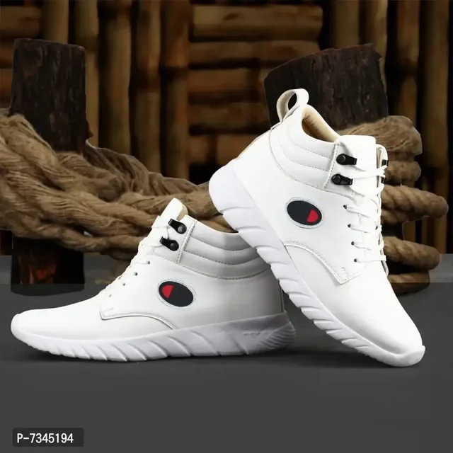 Stylish Fashionable White Leathertte Trendy Modern Daily Wear Lace Ups Running Casual Shoes For Men - UK10, White, FREE DELIVERY