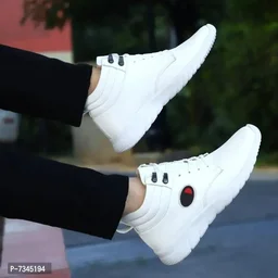 Stylish Fashionable White Leathertte Trendy Modern Daily Wear Lace Ups Running Casual Shoes For Men - UK10, White, FREE DELIVERY