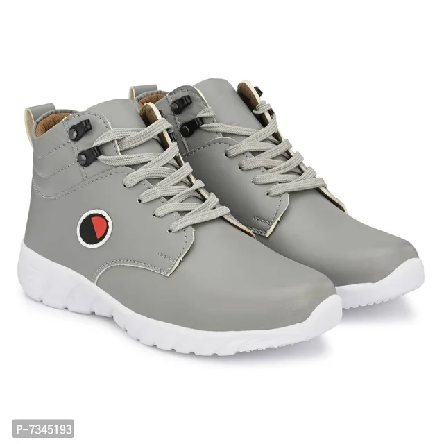 Stylish Fashionable Grey Leatherette Trendy Modern Daily Wear Lace Ups Running Casual Shoes For Men - UK7, Grey, FREE DELIVERY
