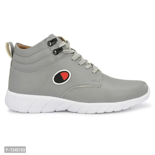Stylish Fashionable Grey Leatherette Trendy Modern Daily Wear Lace Ups Running Casual Shoes For Men - UK7, Grey, FREE DELIVERY