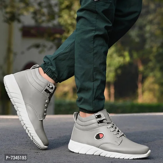 Stylish Fashionable Grey Leatherette Trendy Modern Daily Wear Lace Ups Running Casual Shoes For Men - UK7, Grey, FREE DELIVERY