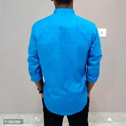 Men's Blue Printed Long Sleeves Regular Fit Casual Shirt - M, Blue, FREE DELIVERY