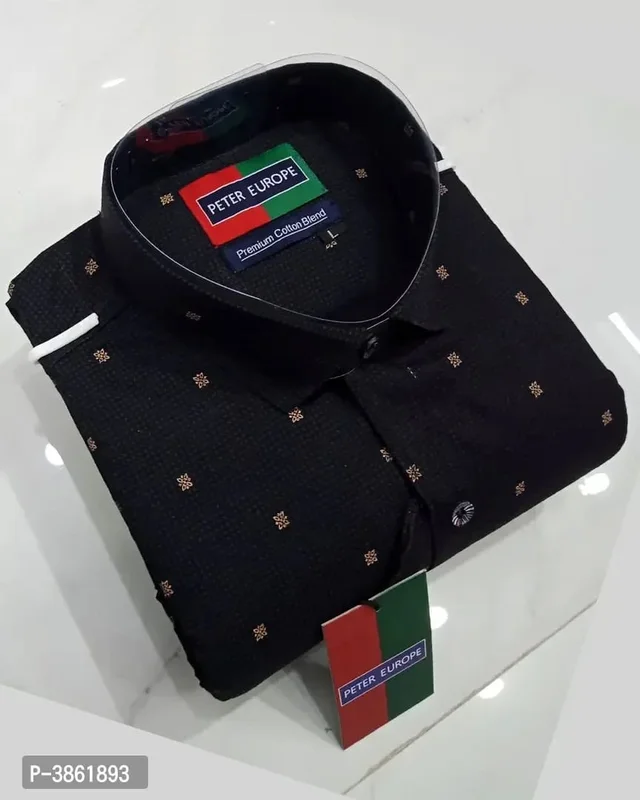 Men's Black Cotton Printed Long Sleevess Regular Fit Casual Shirt - 2XL, FREE DELIVERY