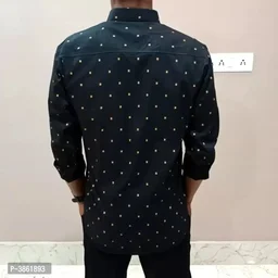 Men's Black Cotton Printed Long Sleevess Regular Fit Casual Shirt - 2XL, FREE DELIVERY
