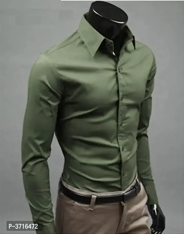 Men's Olive Cotton Solid Long Sleeves Regular Fit Formal Shirt - XL, Olive, FREE DELIVERY
