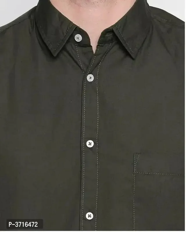 Men's Olive Cotton Solid Long Sleeves Regular Fit Formal Shirt - XL, Olive, FREE DELIVERY