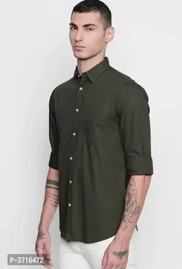 Men's Olive Cotton Solid Long Sleeves Regular Fit Formal Shirt - XL, Olive, FREE DELIVERY