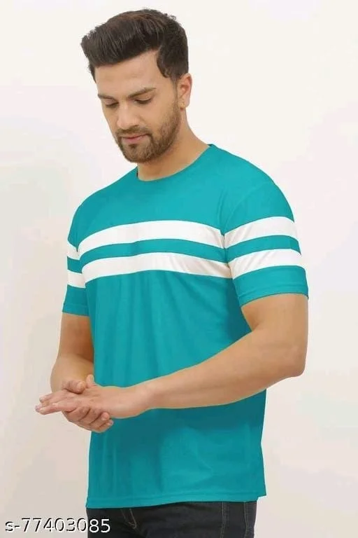 Mens Stylish Striped Round Neckband T-shirt - XL, FREE DELIVERY