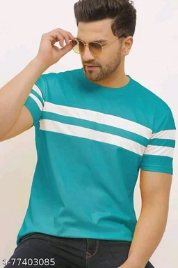 Mens Stylish Striped Round Neckband T-shirt - XL, FREE DELIVERY