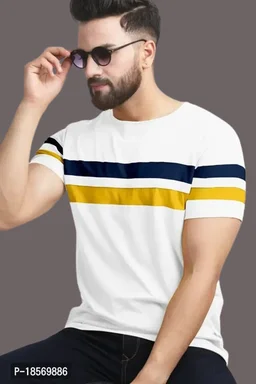 Cotton Blend Colourblocked Round Neck Tees For Men -Pack Of 2 - L, FREE DELIVERY