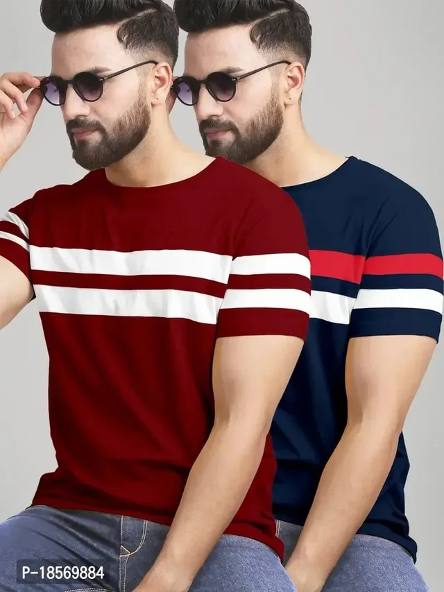 Cotton Blend Coloured Round Neck Tees For Men-Pack Of 2 - 2XL, FREE DELIVERY