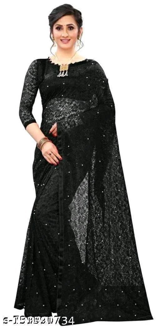 Black Net Saree - Black, FREE DELIVERY