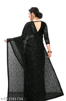 Black Net Saree - Black, FREE DELIVERY