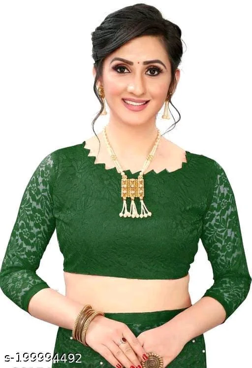 Brasso Net Green Beads & Stone Saree With Blouse - Green, FREE DELIVERY
