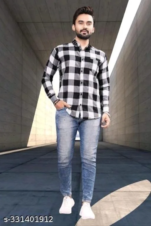 Black and White Checks Casual Wear Formal Shirt - XXXL, FREE DELIVERY