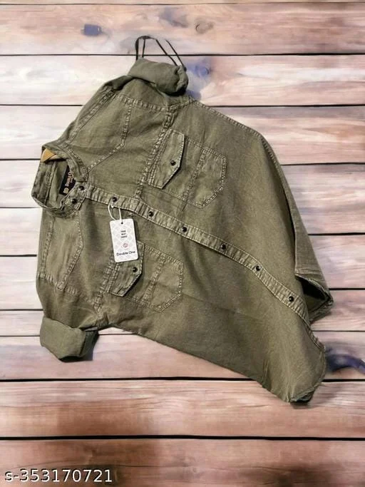 Men Stylish Chinese Collar Double Pocket Shirt - S, FREE DELIVERY