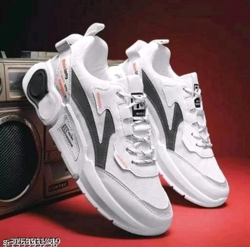 Men's Sneakers White Black Sports Running Walking Stylish Boys Gym Shoes - IND-10, FREE DELIVERY