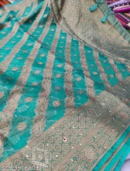 Organza Stone Work Saree - FREE DELIVERY