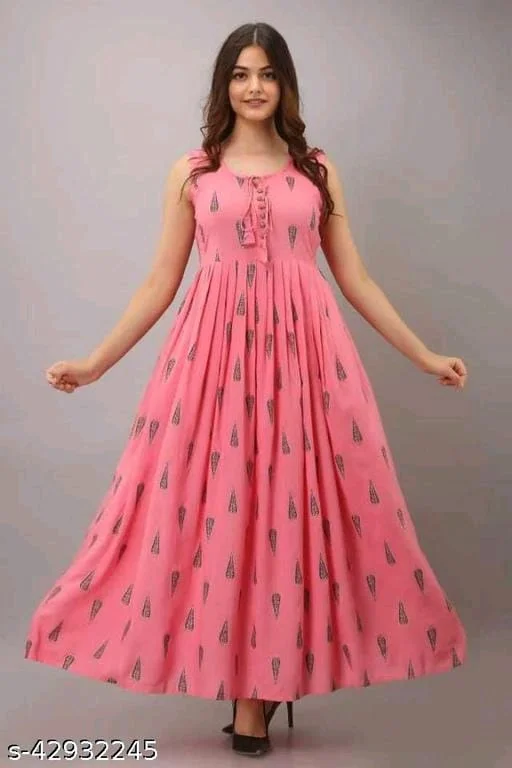 Stylish Sleevless Rayon Printed Anarkli Long Kurti Cum Gown For Women and... - XXXL, FREE DELIVERY