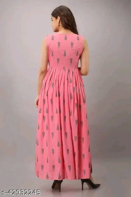 Stylish Sleevless Rayon Printed Anarkli Long Kurti Cum Gown For Women and... - XXXL, FREE DELIVERY