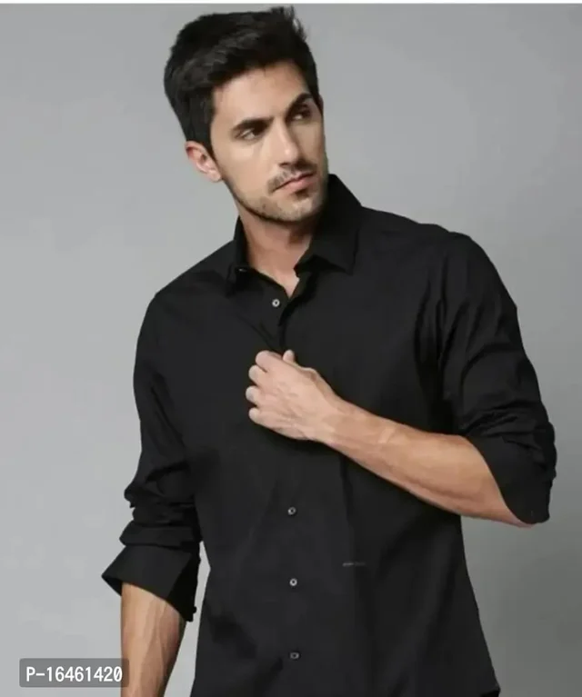 Stylish Cotton Casual Solid Shirts - M, Black, FREE DELIVERY