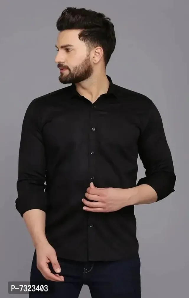 Black Cotton Solid Casual Shirts For Men - L, FREE DELIVERY