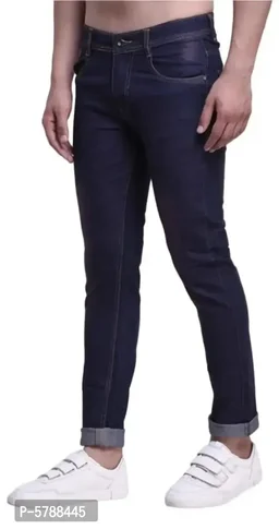 Navy Blue Denim Mid Rise Jens Fo Men - 34, FREE DELIVERY