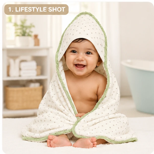 Premium Hooded Baby Bath Towel – Soft Cotton Cream Cap Towel for Newborns & Infants