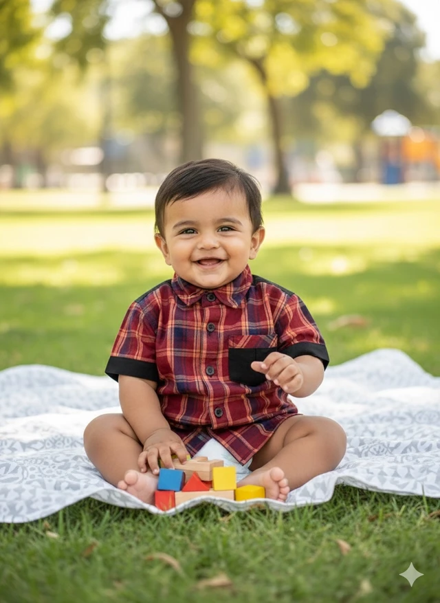 Boys' Casual Red and Black Plaid Button-Down Shirt
