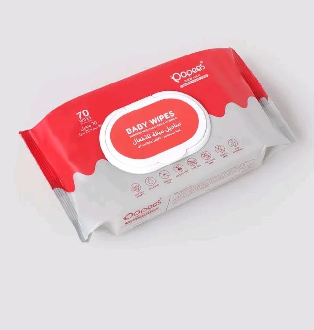 Popees Anti-bacterial Vitamin E & Aloe Vera Baby Wet Wipes -70 PCS