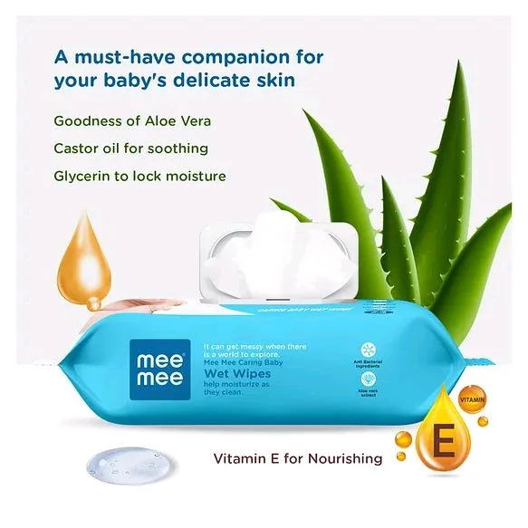 Meemee Anti-bacterial Vitamin E & Aloe Vera Baby Wet Wipes-70 PCS