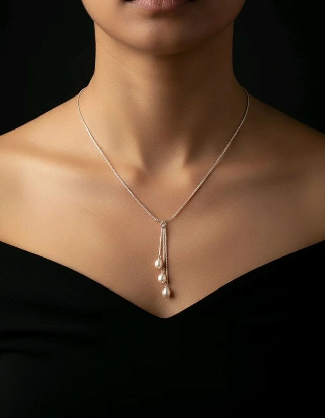 3 Pearl Silver Plated Chain - PC102