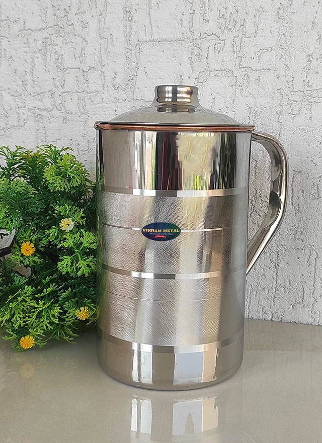 VIKRAM METAL Steel-Copper Crystal water jug - 8.5 inch, silver, 1500ml