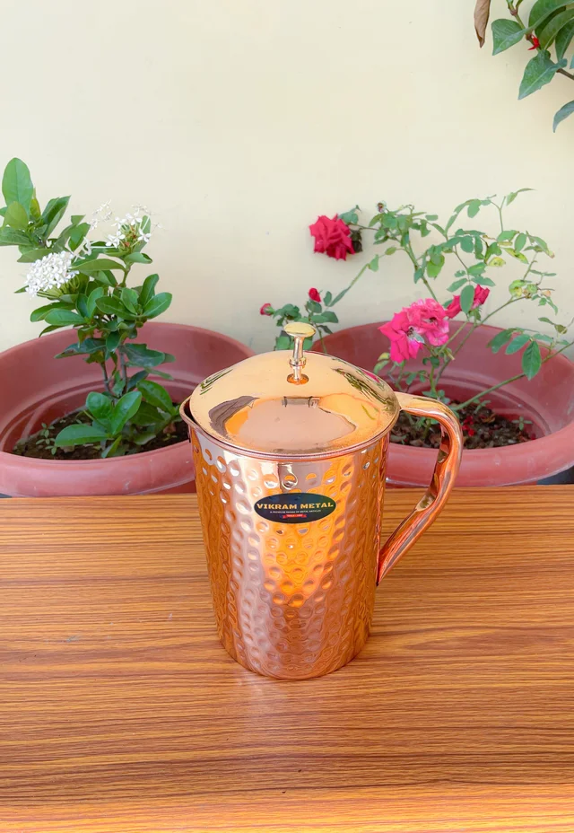 VIKRAM METAL Copper hammered water jug - 8.5 INCH, 1500 ML