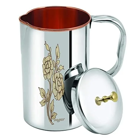 VIKRAM METAL Flower Print Stainless Steel Embodied Copper water Jug - 9.5 INCH, 1500 ML