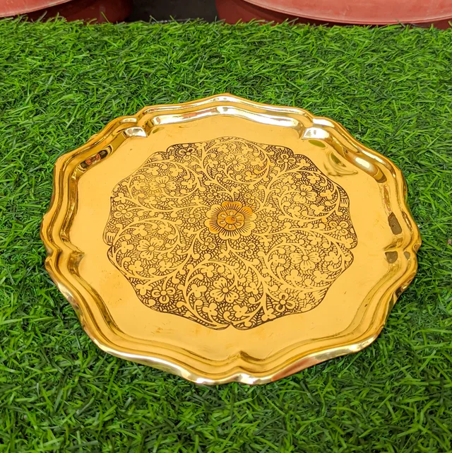 VIKRAM METAL Brass mini Pooja Thali Set - 8 INCH, GOLDEN
