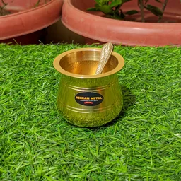 VIKRAM METAL Brass mini Pooja Thali Set - 8 INCH, GOLDEN