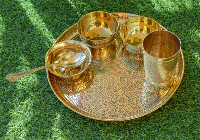 VIKRAM METAL Brass embossed luxury dinner set - SET OF 6
