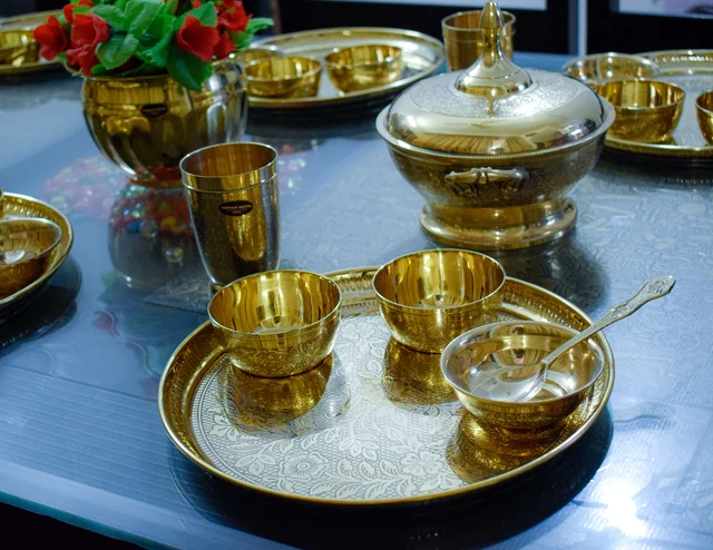 VIKRAM METAL Brass embossed luxury dinner set - SET OF 6