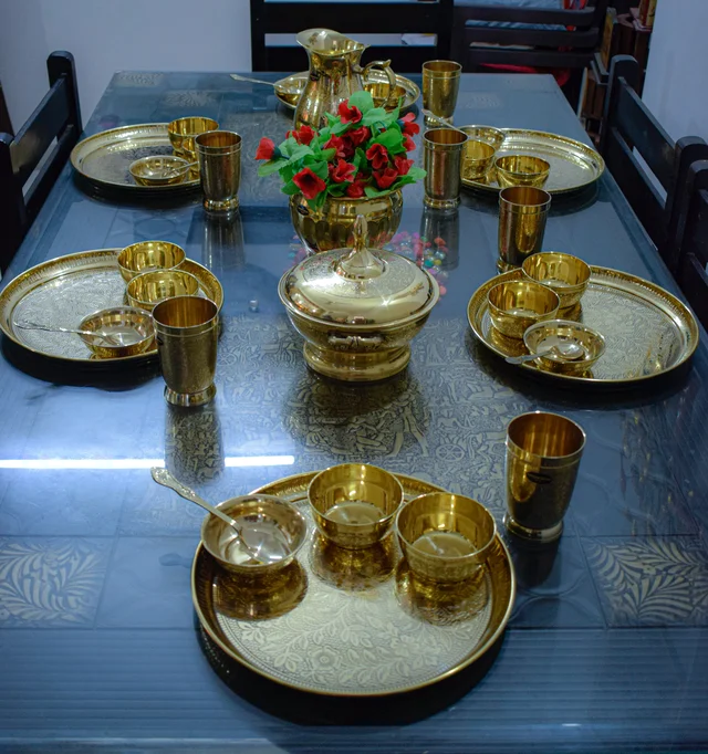 VIKRAM METAL Brass embossed luxury dinner set - SET OF 6
