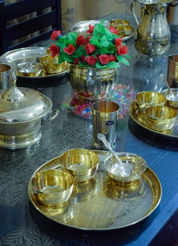 VIKRAM METAL Brass embossed luxury dinner set - SET OF 6