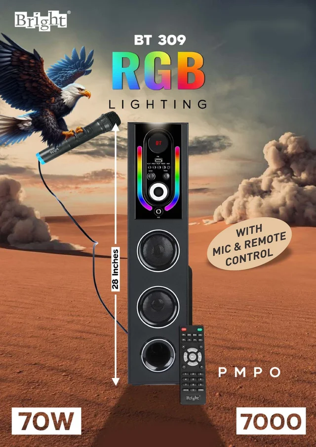 Bright 70Watt RGB Lighting Wireless Speaker with MIC & Remote Cotrol - Black