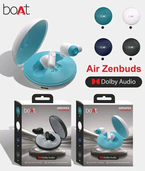 Boat Air Zenbuds 💯% Og Extra Bass Sound Lamination Pack Earbuds - Fuchsia Blue