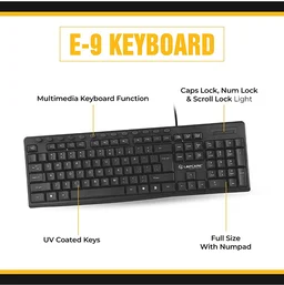 Lapcare E9 Splash Resistant Rugged Wired USB Multimedia Keyboard (Black) - 10AM-08PM