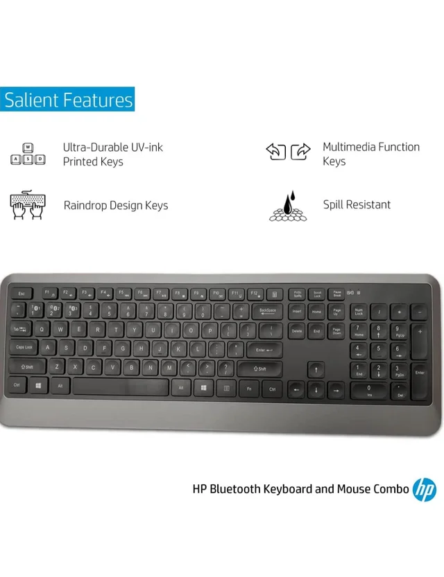 HP Stylish Ultra-Slim Design Bluetooth Keyboard and Mouse Set with Enhanced Multimedia Experience & Spill Resistance Technology and Supports Windows 8/10 Android 5.0+ MAC OS 9.0+ Apple iOS 13+ (Black) - 10AM-08PM