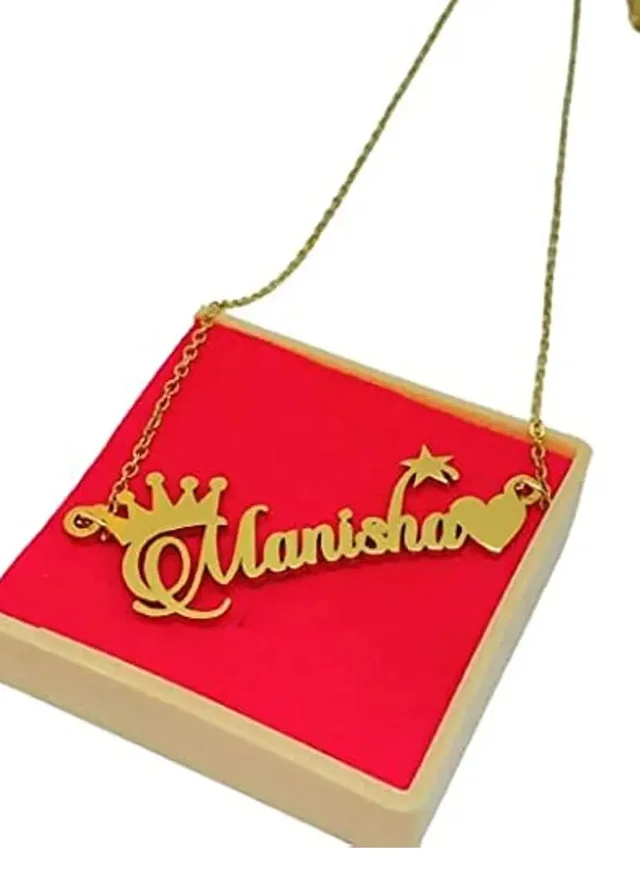 Brand: YAM ARTS 83YAM ARTS Personalized / Customized Single Name Crown & Heart Brass Necklace / Pendant With Ur Name Or Love One Name With 24K Gold Plating And Lazer Engraved Finish For Unisex Adult - Delivery Upto 7 To 8 Days