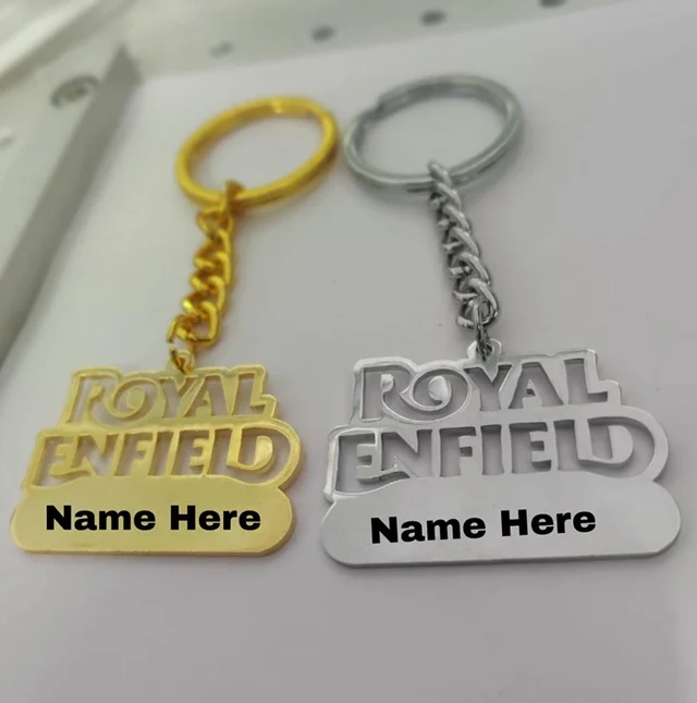 YAM ARTS PERSONALIZED / Customized ENFIELD Bike keychain Your Name Engraved / Keychain With Ur name Or Love One Name With 24k Gold Plating and Silver Platedlazer Engraved Finish - Delivery Upto 7 To 8 Days