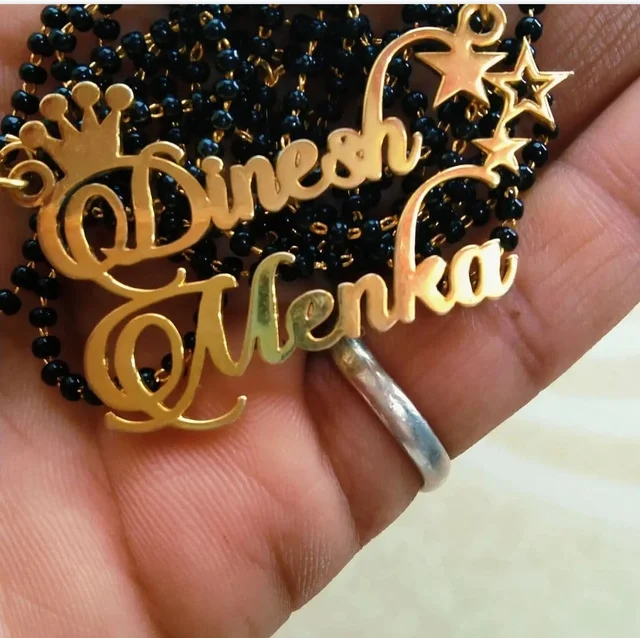 Brand: YAM ARTSYAM ARTS / Customized/Personalized Infinty Double Name Pendant with Heart Mangalsutra/Necklace/Mangalsutra With Ur Name Or Love One Name With 24k Gold Plating and Laser Finish - Delivery - 7 To 10 Working Days