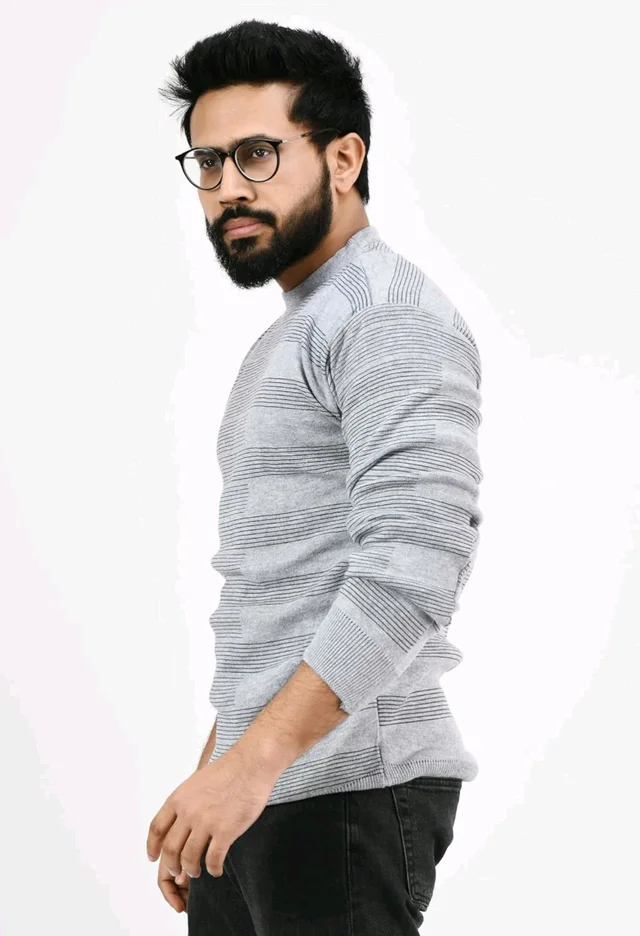 Men Round Neck Full Sleeve Woolen Pullover Winter Sweaters for Winter - Light gray, L